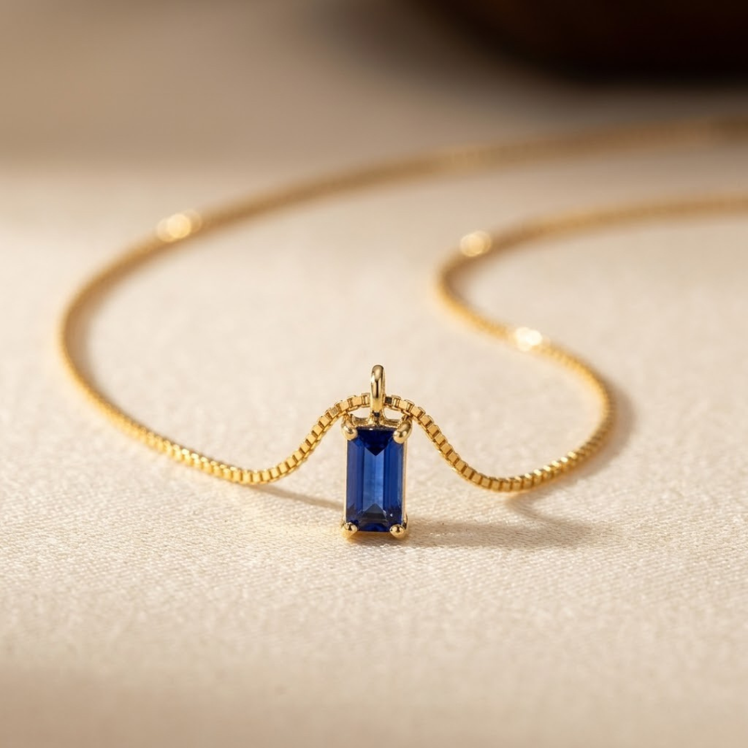 Sapphire Gold Simple Pendant Necklace
