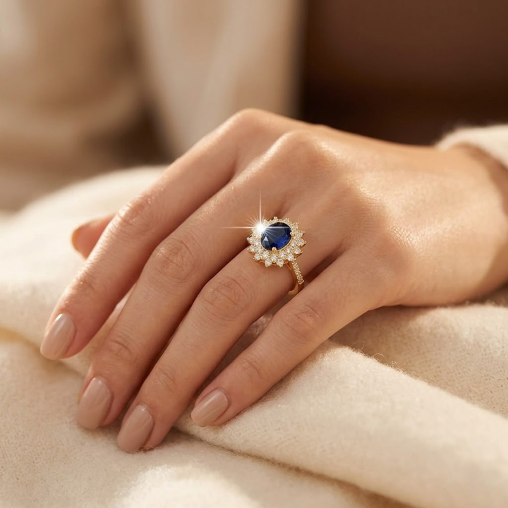 Gold Sapphire Halo Engagement Ring