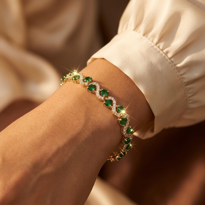 Emerald-Featured Gold Halo Bracelet