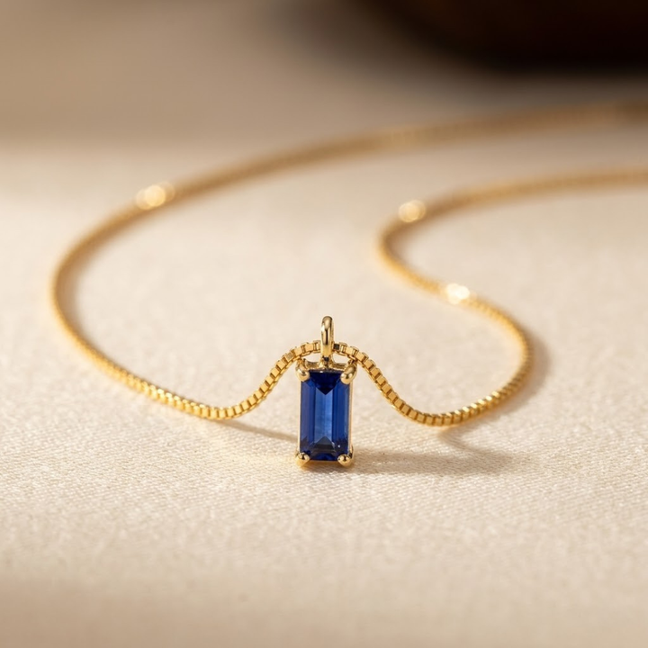 Sleek Gold Sapphire Pendant Necklace