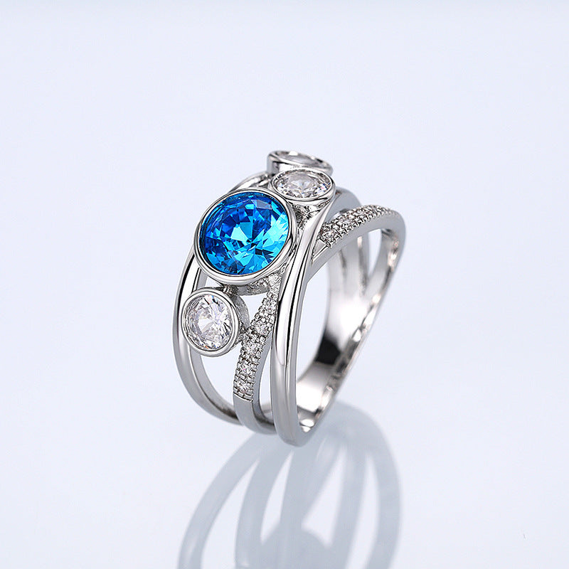 Blue and Silver Gem Statement Ring