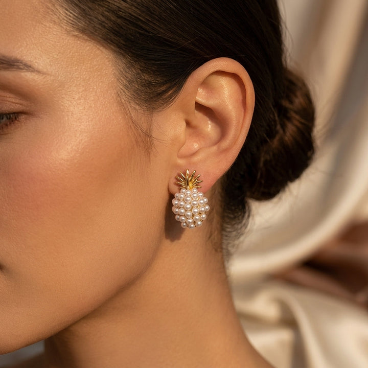 Golden Cluster Pearl Stud Earrings