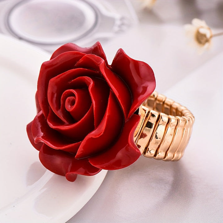 Vibrant Crimson Rose Ring