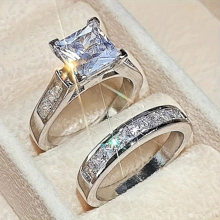 Sophisticated Zirconia Engagement Ring Duo