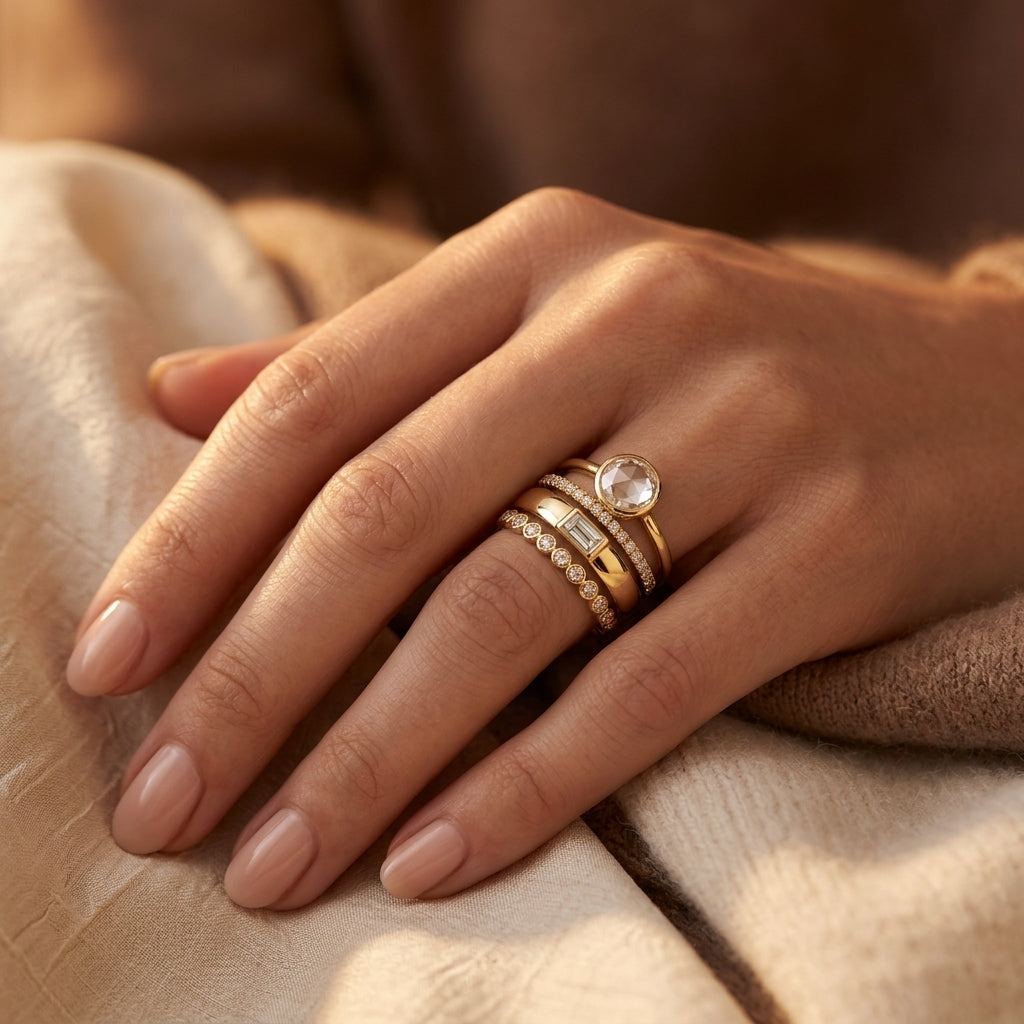 Layered Gold Bezel Ring Set