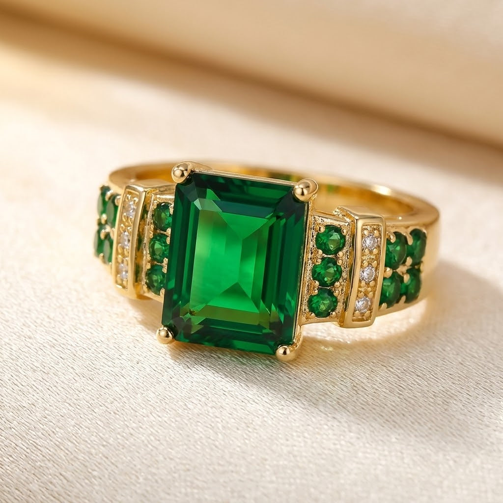 Emerald and Gold Fusion Stone Ring