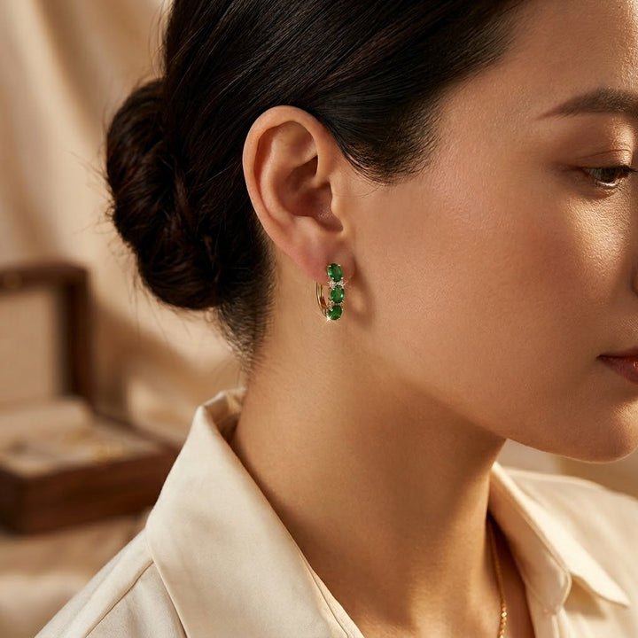 Emerald and Gold Vertical Hoop Ear Accessories