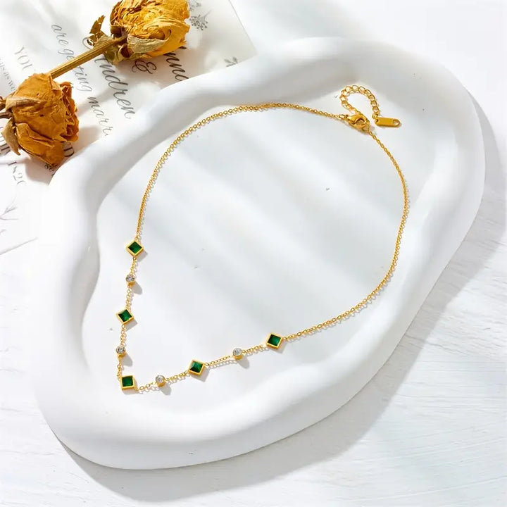 Emerald and Gold Geometric Station Necklace
