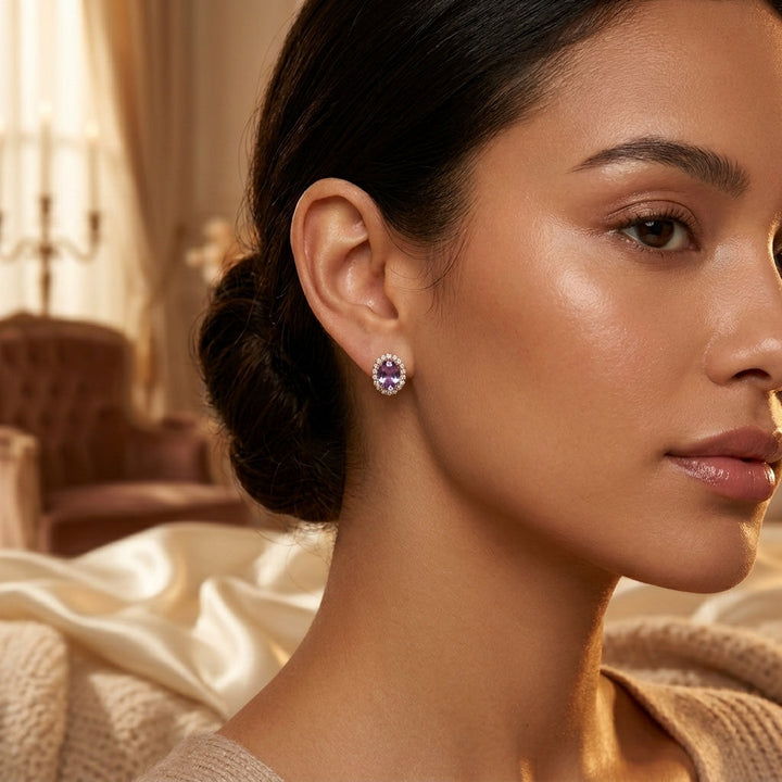 Gold Amethyst Halo Earrings