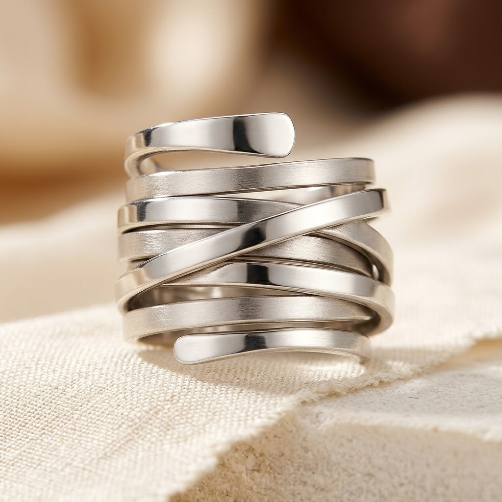 Silver Interwoven Loop Band Ring