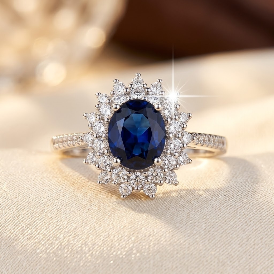 Sapphire Halo Engagement Ring in Gold