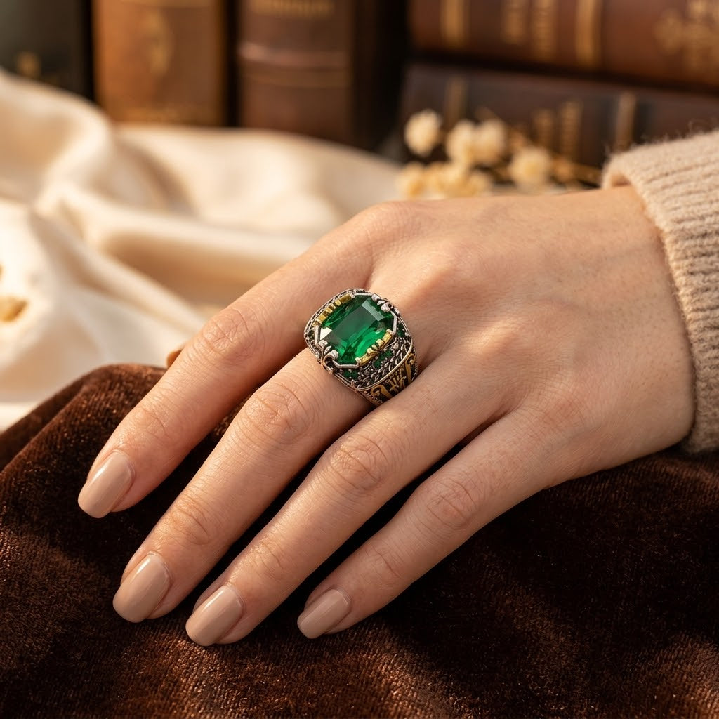 Vintage Emerald Silver Ring