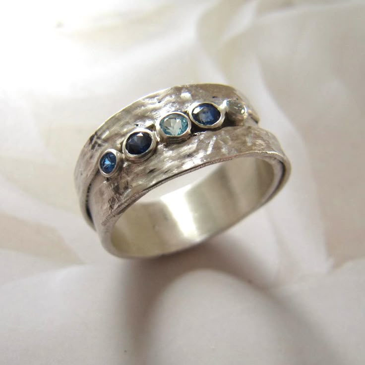 Silver Ring with Blue Inlaid Stone