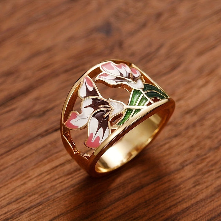 Elegant Enamel Oversized Floral Ring