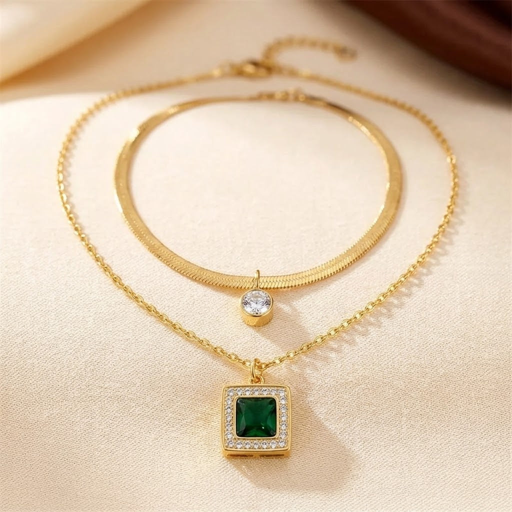 Gold and Emerald Layered Necklace