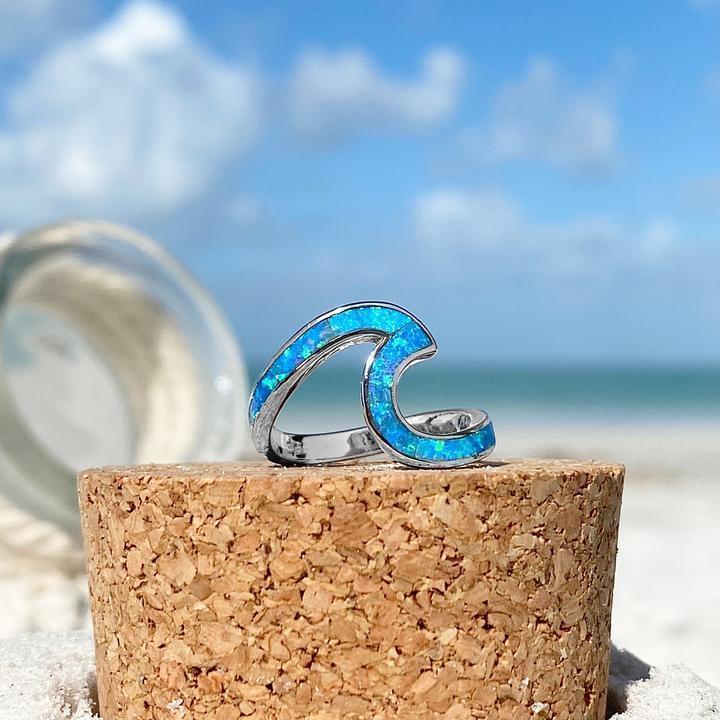 Opal and Sterling Silver Ocean Wave Ring