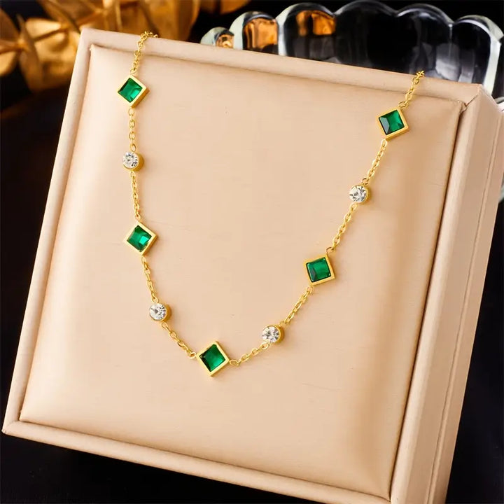 Emerald and Gold Geometric Necklace Pendant