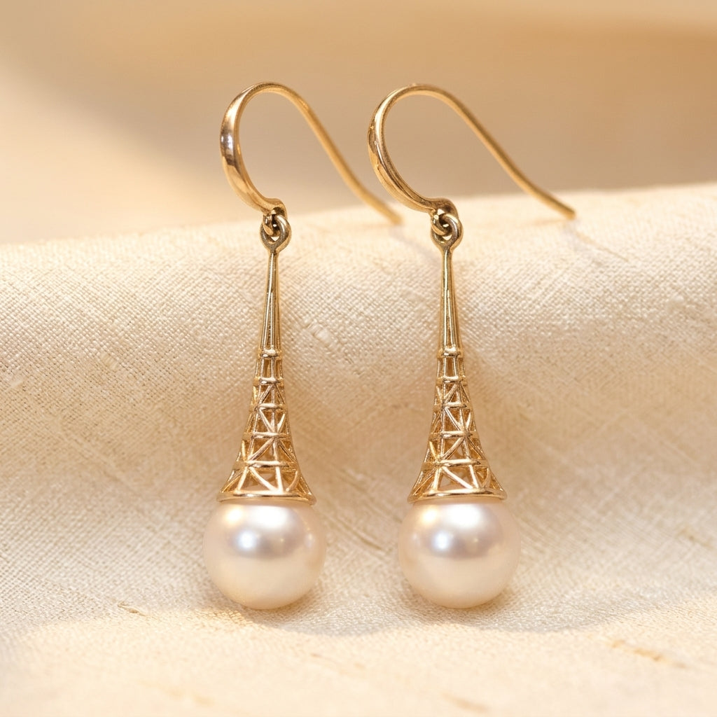 Elegant Pearl Drop Earrings with Gold Filigree Design