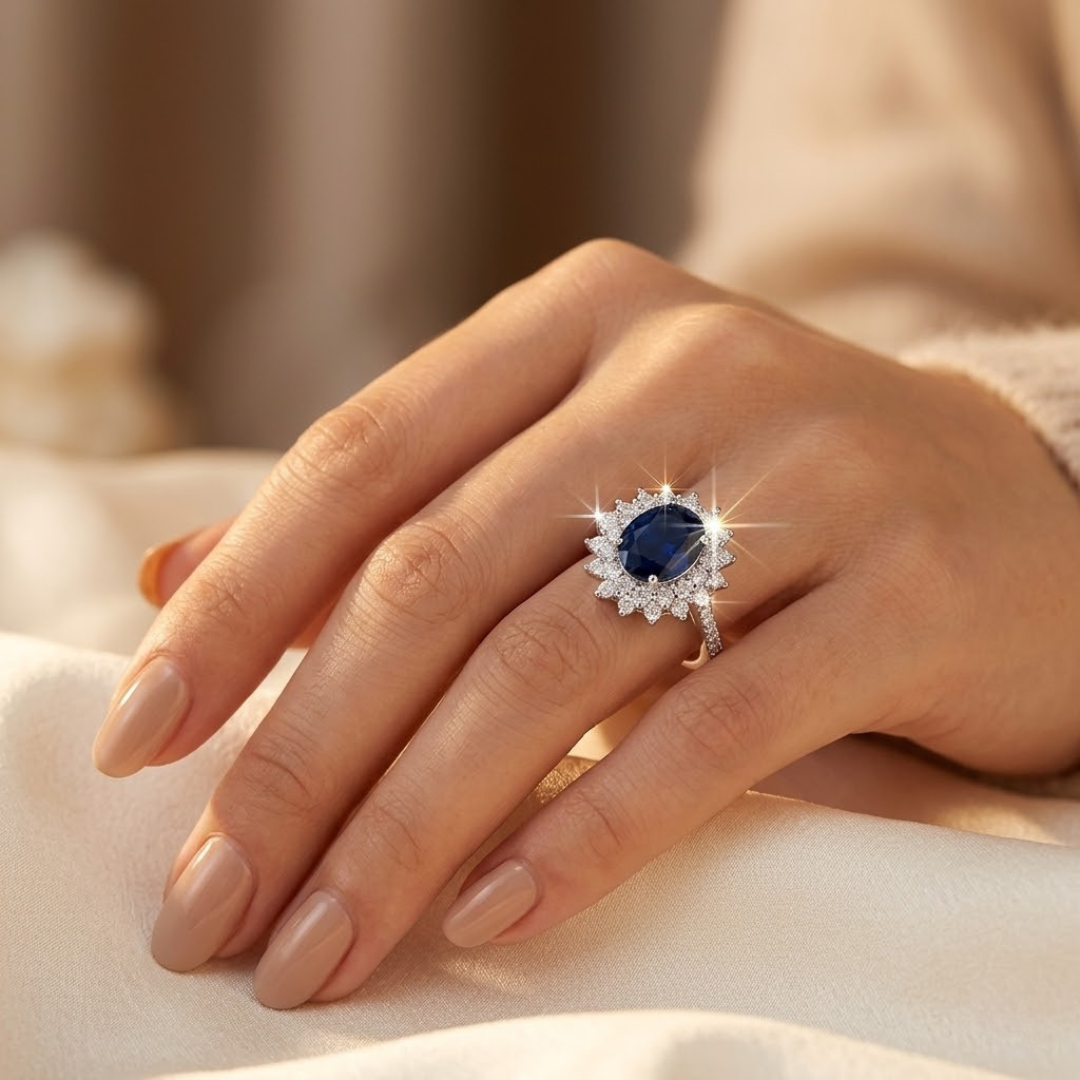 Sapphire Halo Ring with Gold Setting