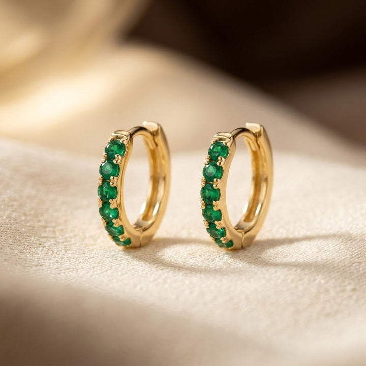 Emerald Gold Hoop Earrings