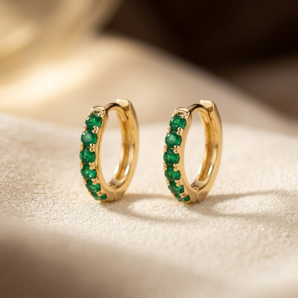 Emerald and Gold Hoop Ear Jewelry