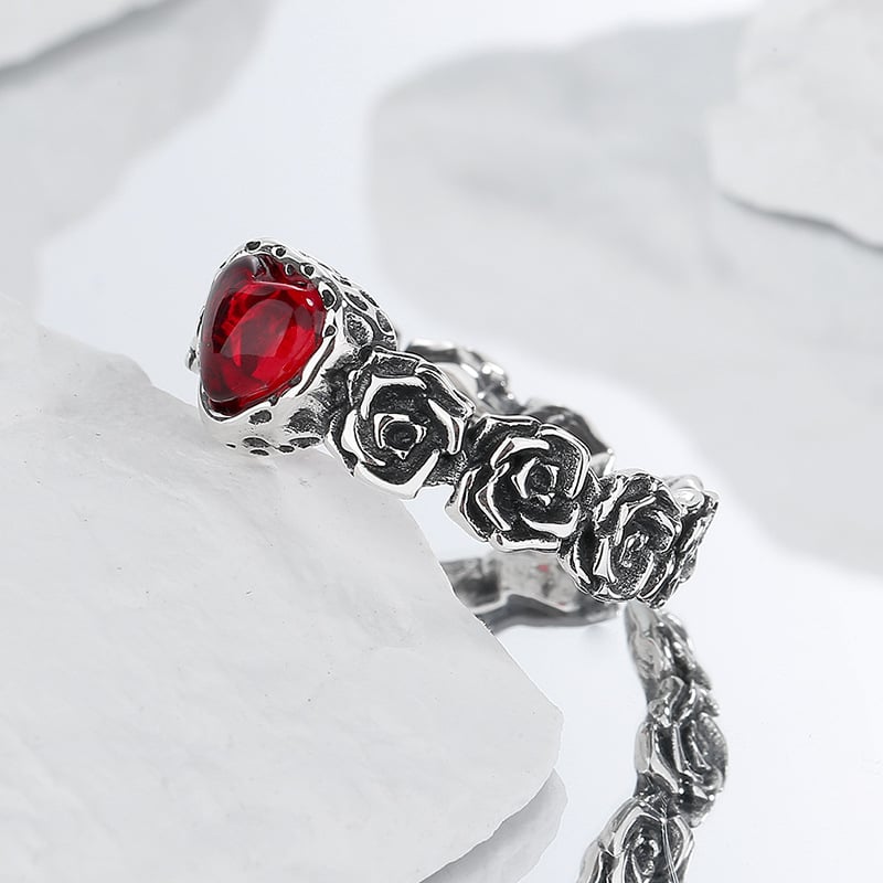 Vintage Silver Rose Heart Ring