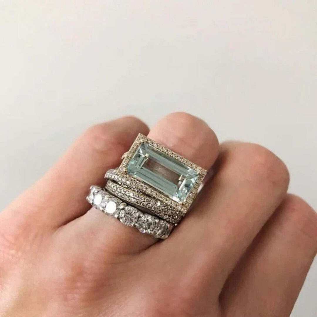 Vintage Turquoise Glass Ring Set in Antique Silver