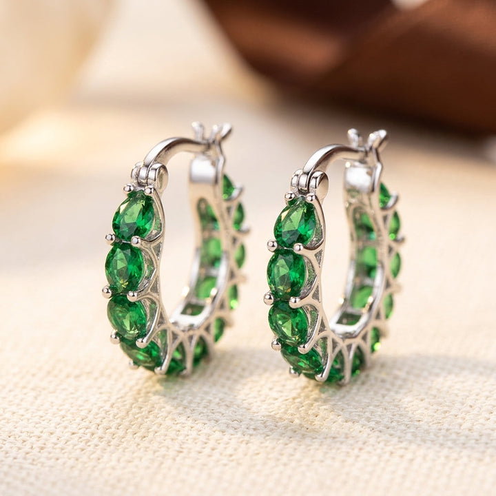 Emerald and Gold Twisted Hoop Earrings
