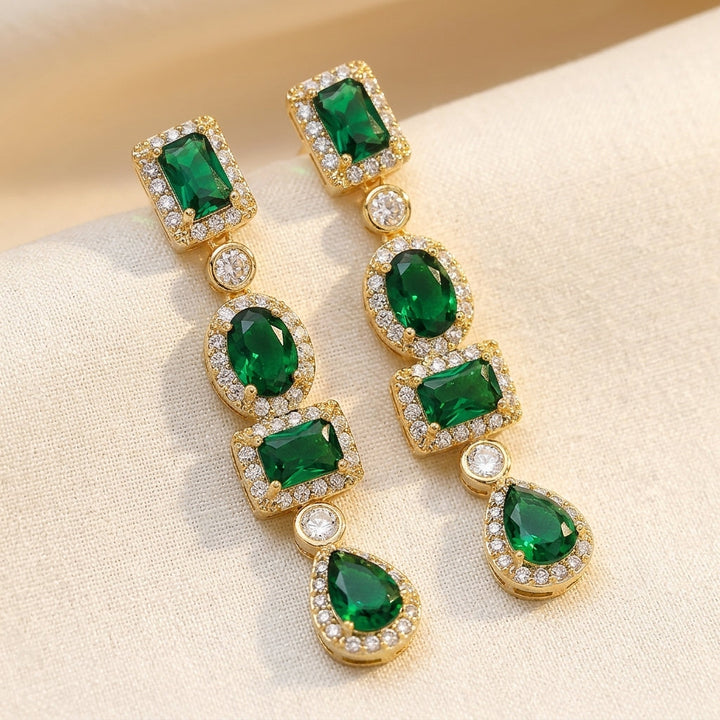 Emerald and Gold Multi-Shape Dangle Earrings