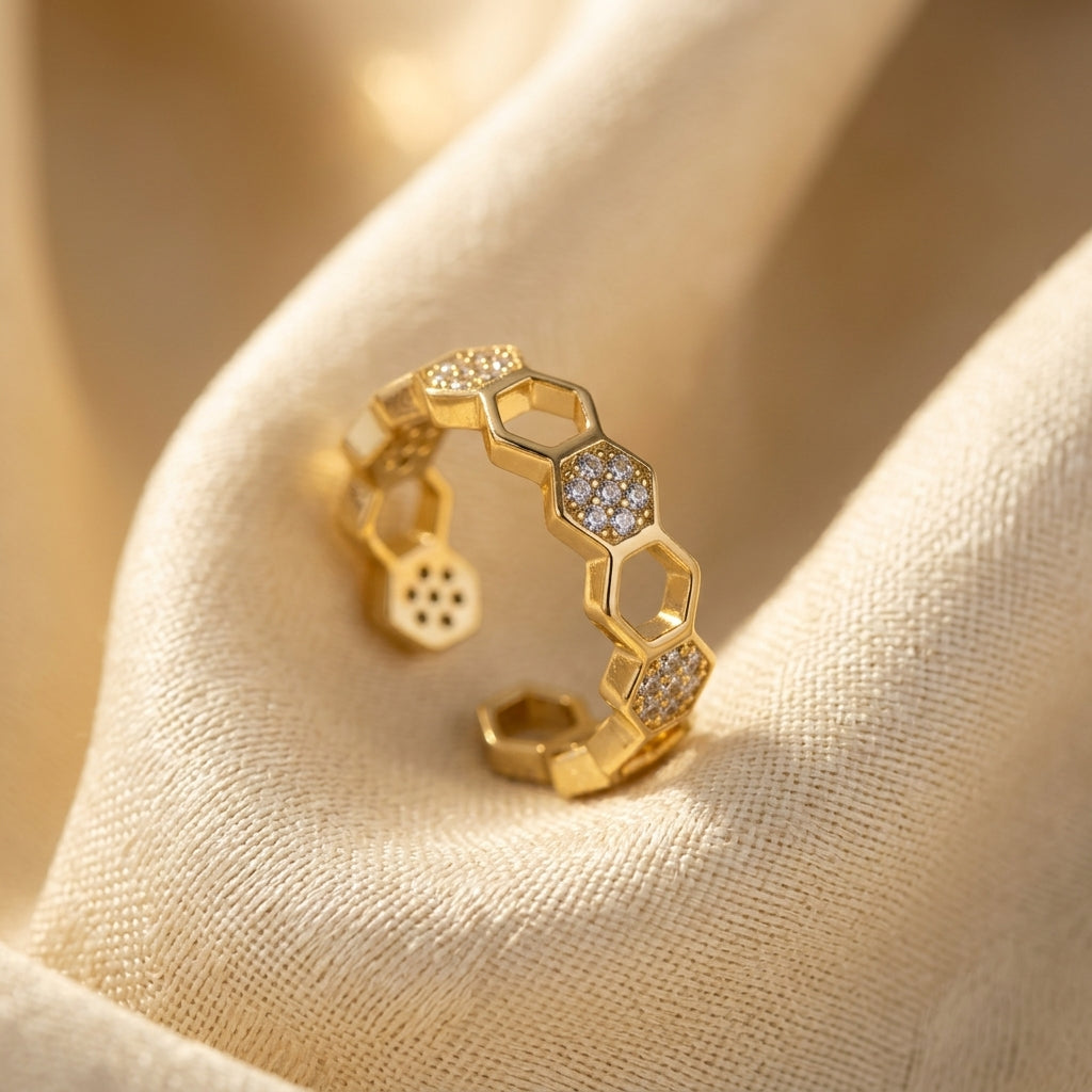 Geometric Design Gold Adjustable Open Ring