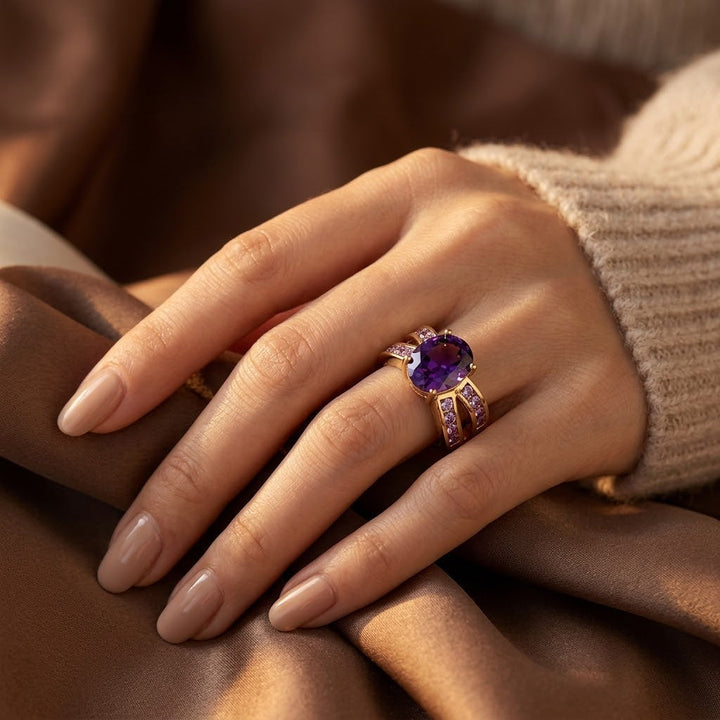 Amethyst and Gold Double Band Ring