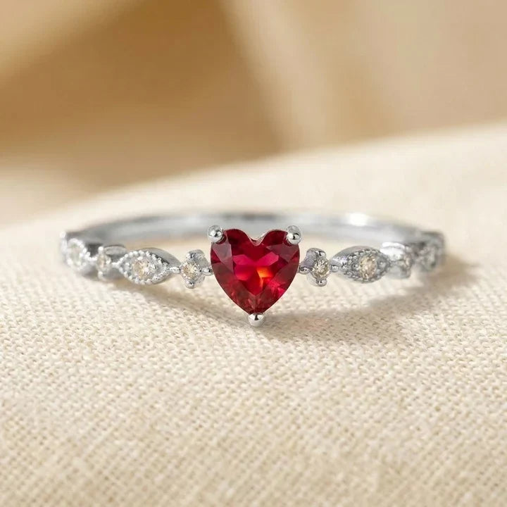 Gold Ring with Ruby Heart Design