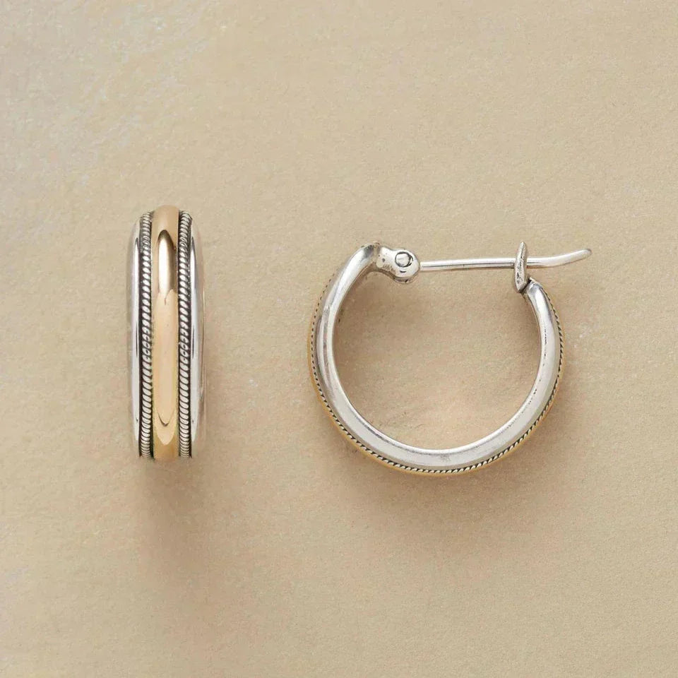 Vintage Silver Hoop Earrings with Golden Accents