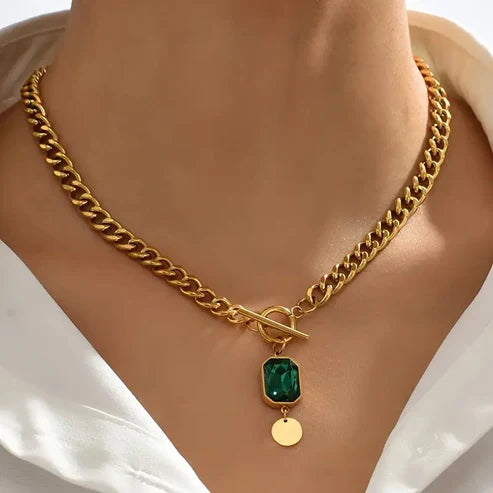 Bold Chain Emerald Drop Necklace