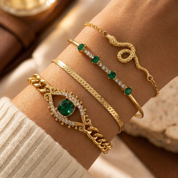 Emerald and Gold Charm Bracelet Duo