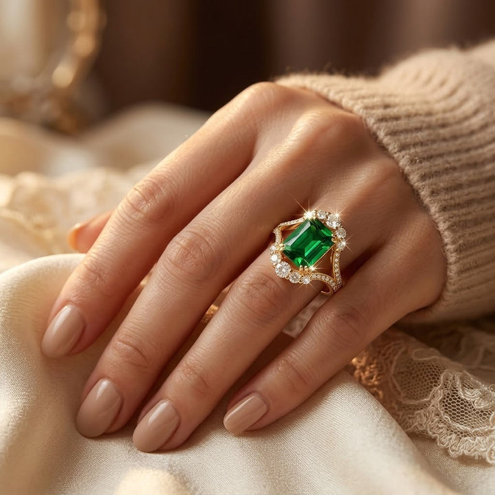 Gold Emerald Halo Ring