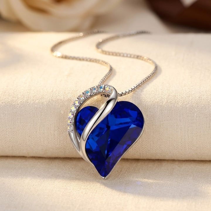 Silver Heart-Shaped Sapphire Pendant Necklace