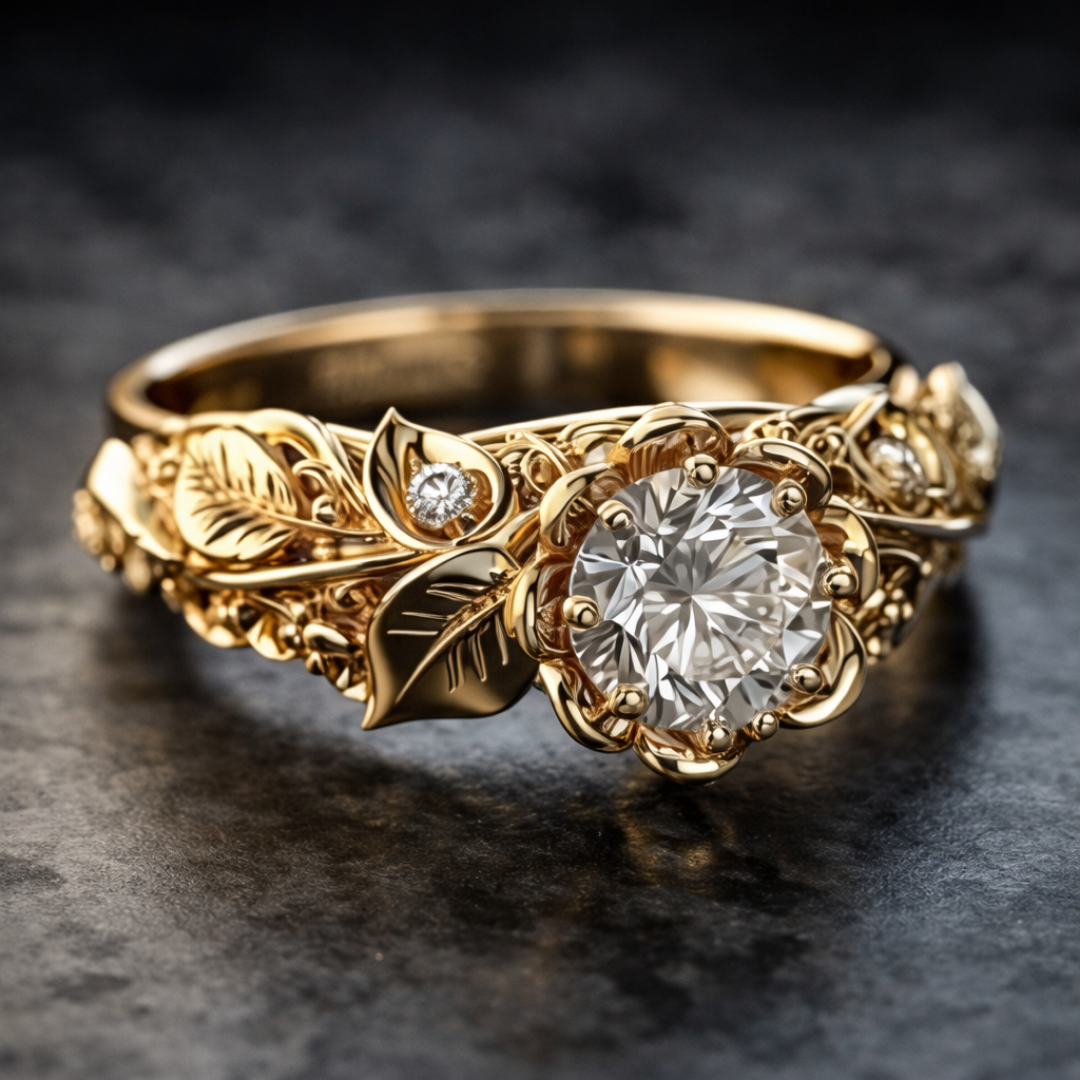 Zirconia Ring with Gold Leaf Accents