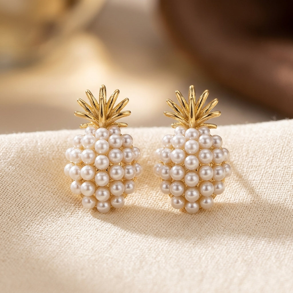 Golden Pearl Cluster Studs