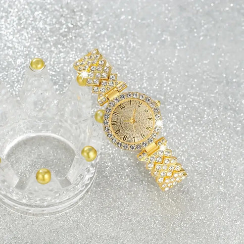 Opulent Glow Gold Watch and Bracelet Duo