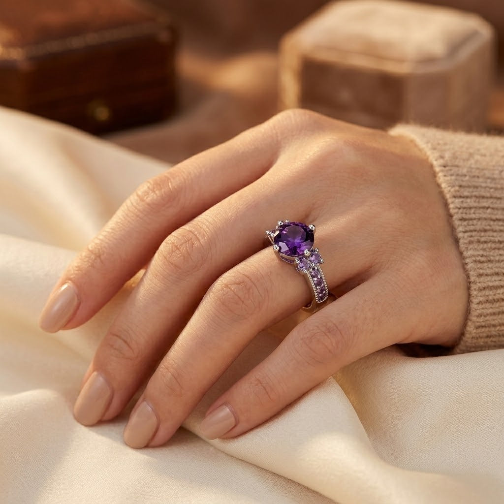 Silver Amethyst Statement Ring
