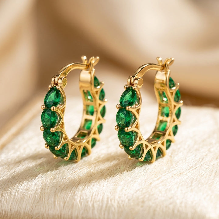 Emerald and Gold Braided Hoop Earrings