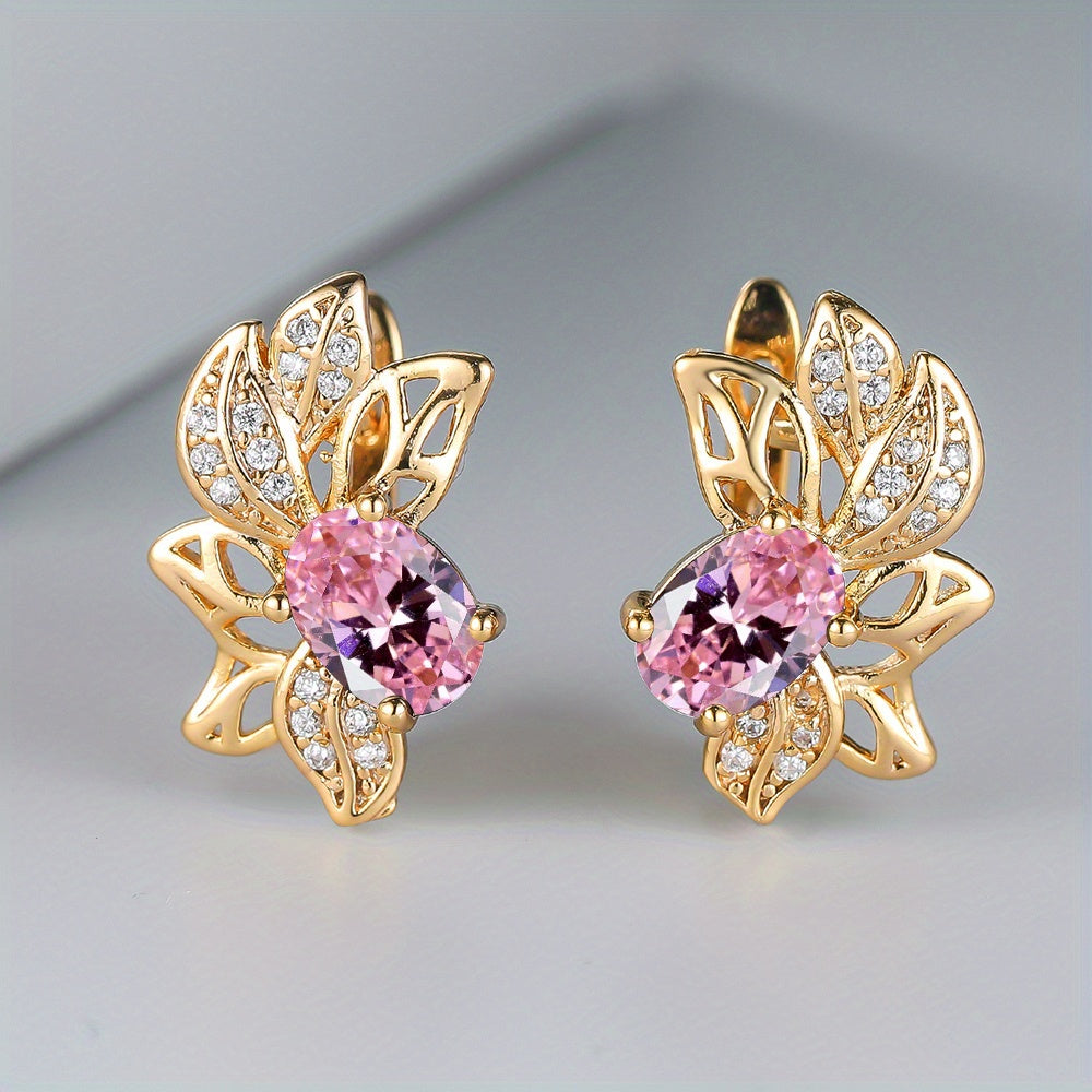 Leaf Earrings with Oval Cut Gemstones