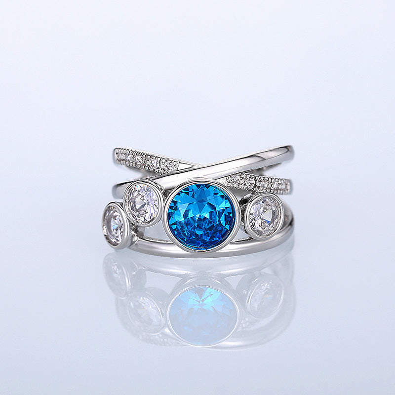 Blue and Silver Gem Statement Ring