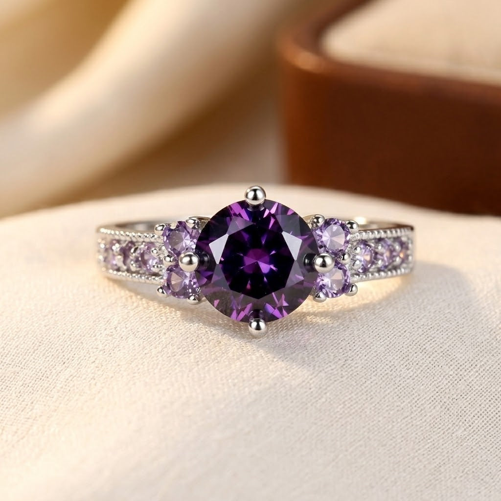 Amethyst Side-Stone Ring in Silver
