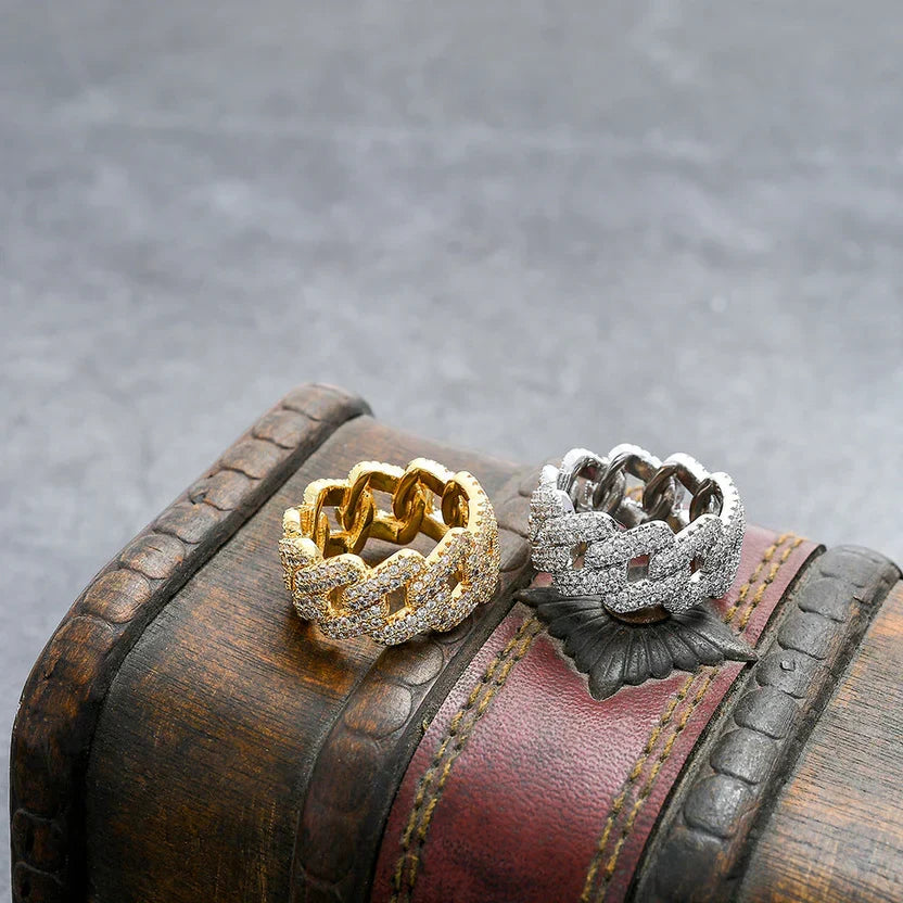 Elegant Gold and Silver Ring with Zirconia Inlays