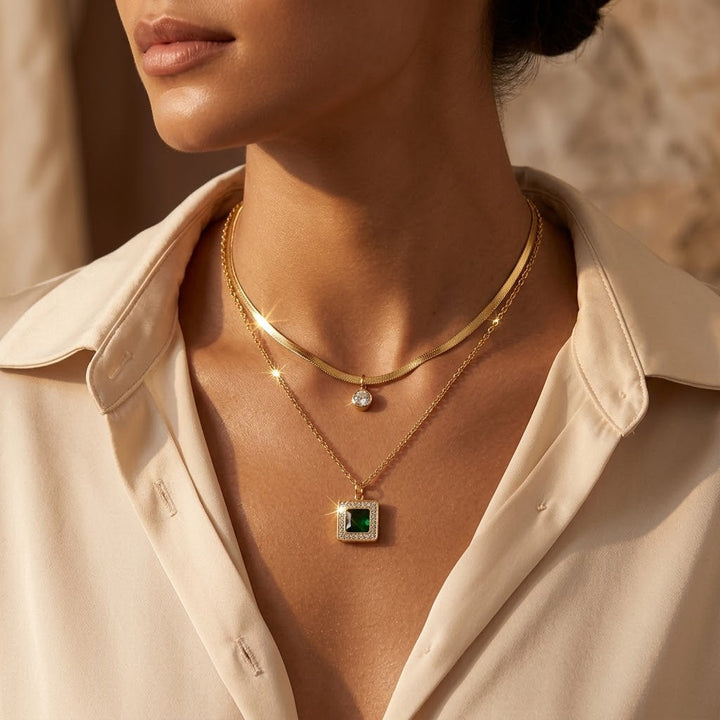 Gold and Emerald Layered Necklace