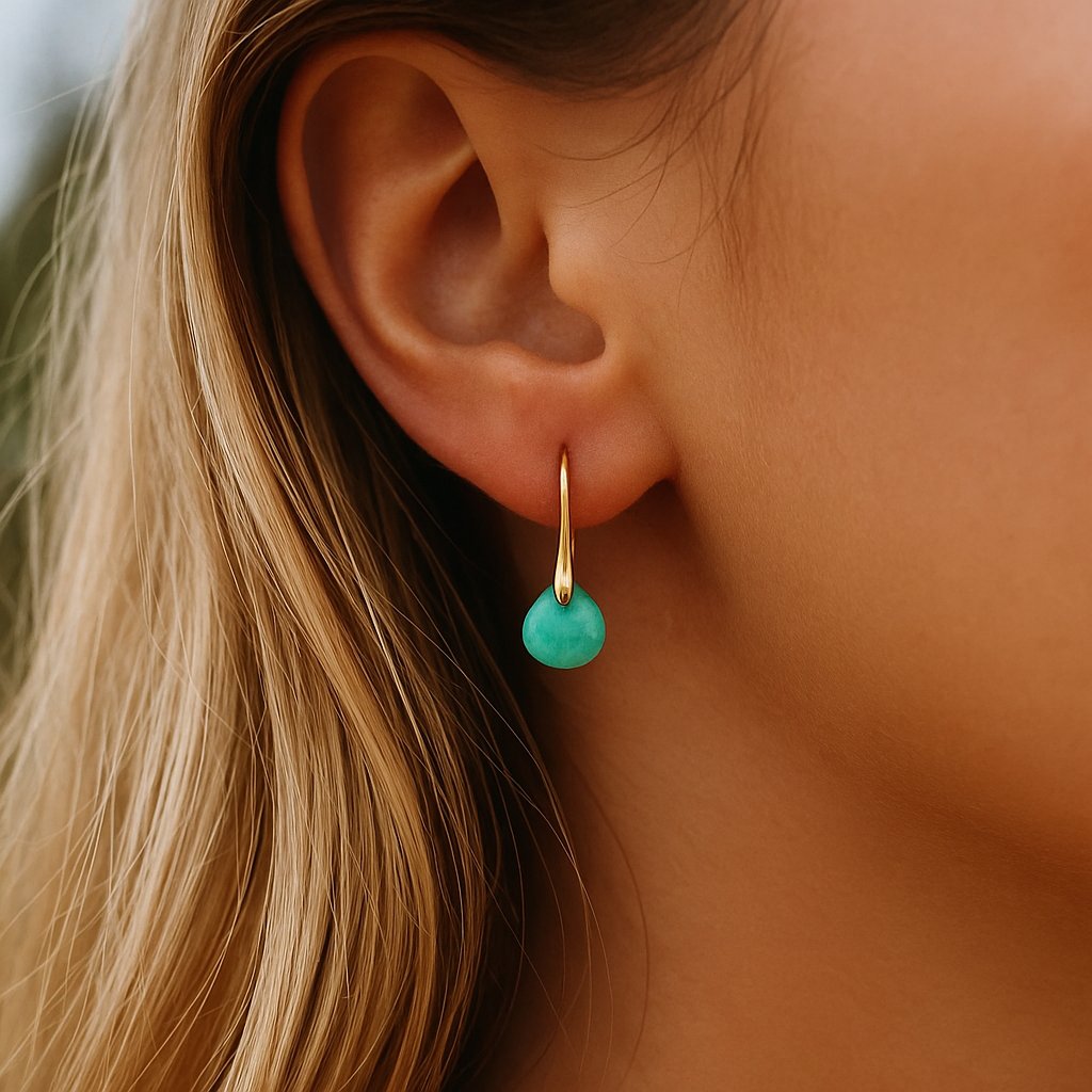 Amazonite Gemstone Gold Dangle Earrings