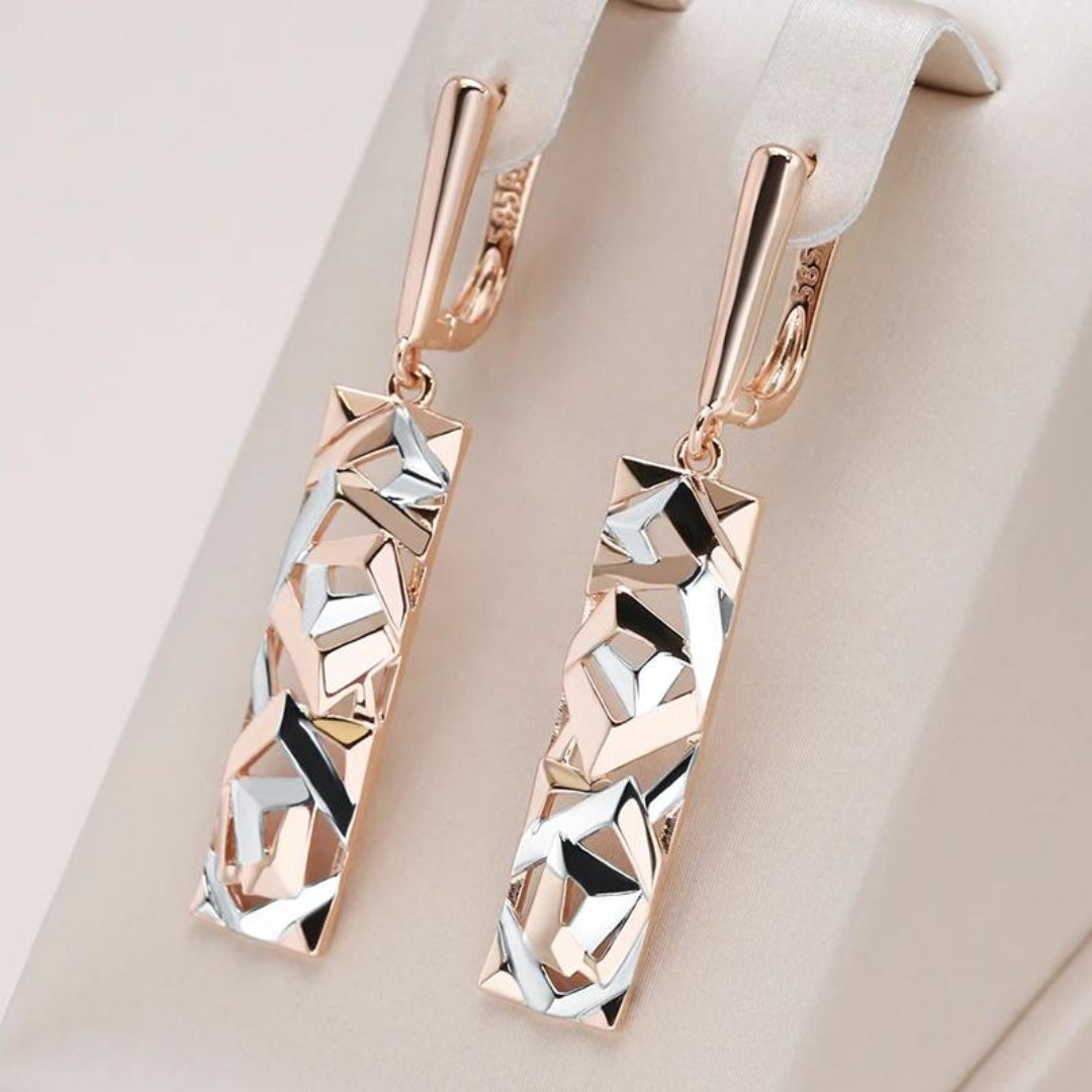 Sophisticated Rectangular Gold and Silver Earrings