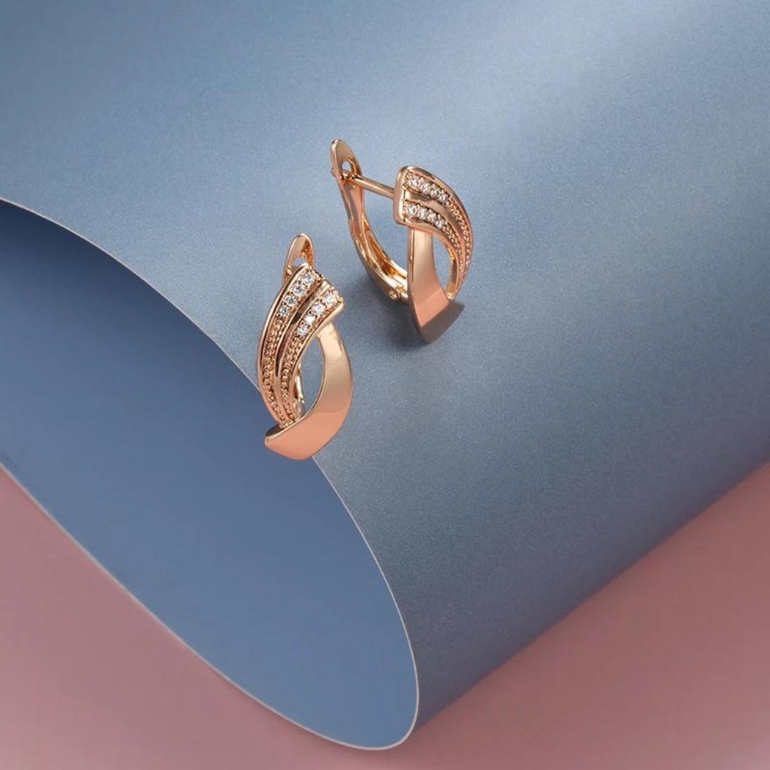 Elegant Rose Gold Earrings Embellished with Zirconia